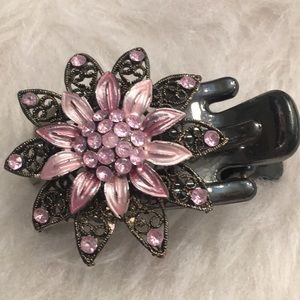 Hair clip pink flower with Rhinestones